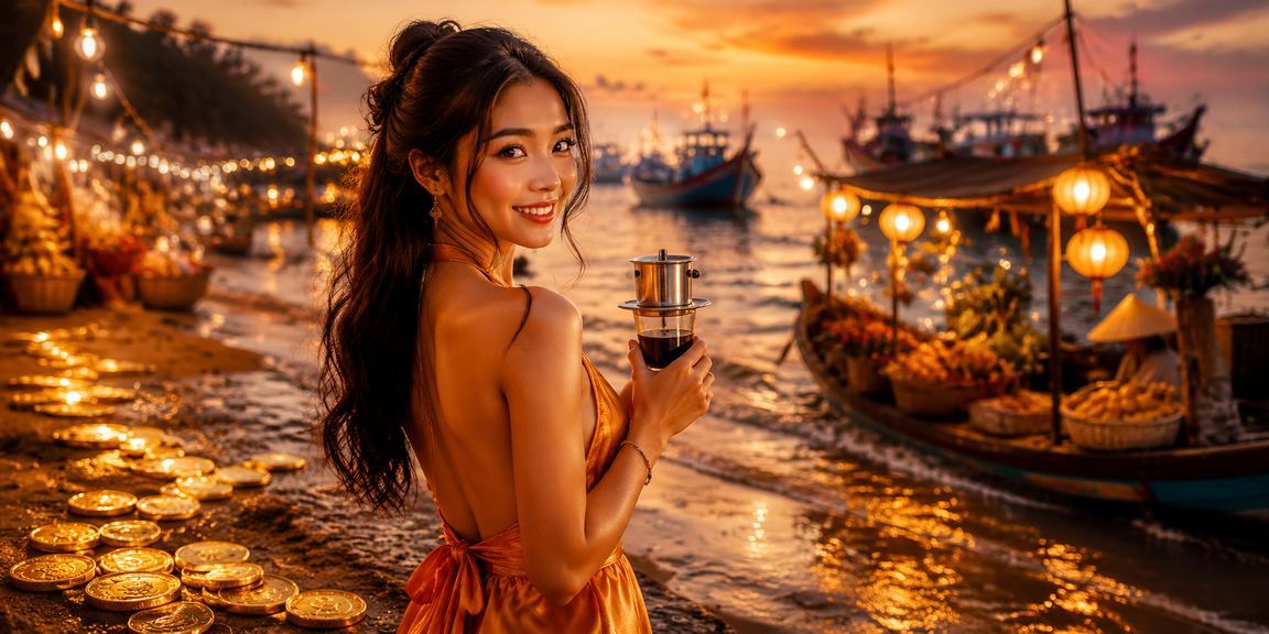 Điện thoại tại Mũi Né mở giao diện casino trong quán cà phê